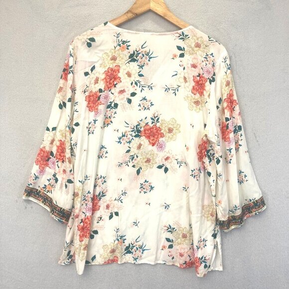 Linda Anderson Floral Embroidered Tunic Top Womens XL Boho Colorful 3/4 Sleeve - Picture 2 of 13